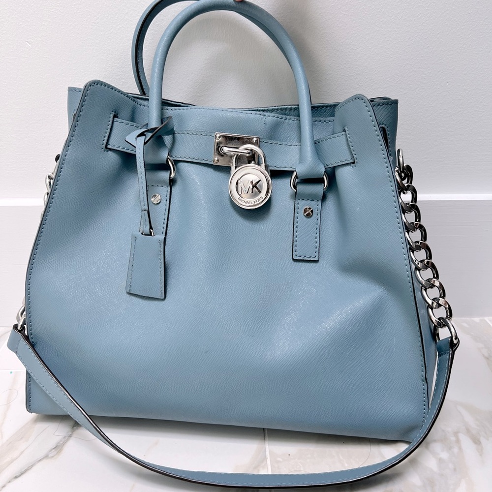 Michael Kors Blue Large Saffiano Leather Hamilton Tote